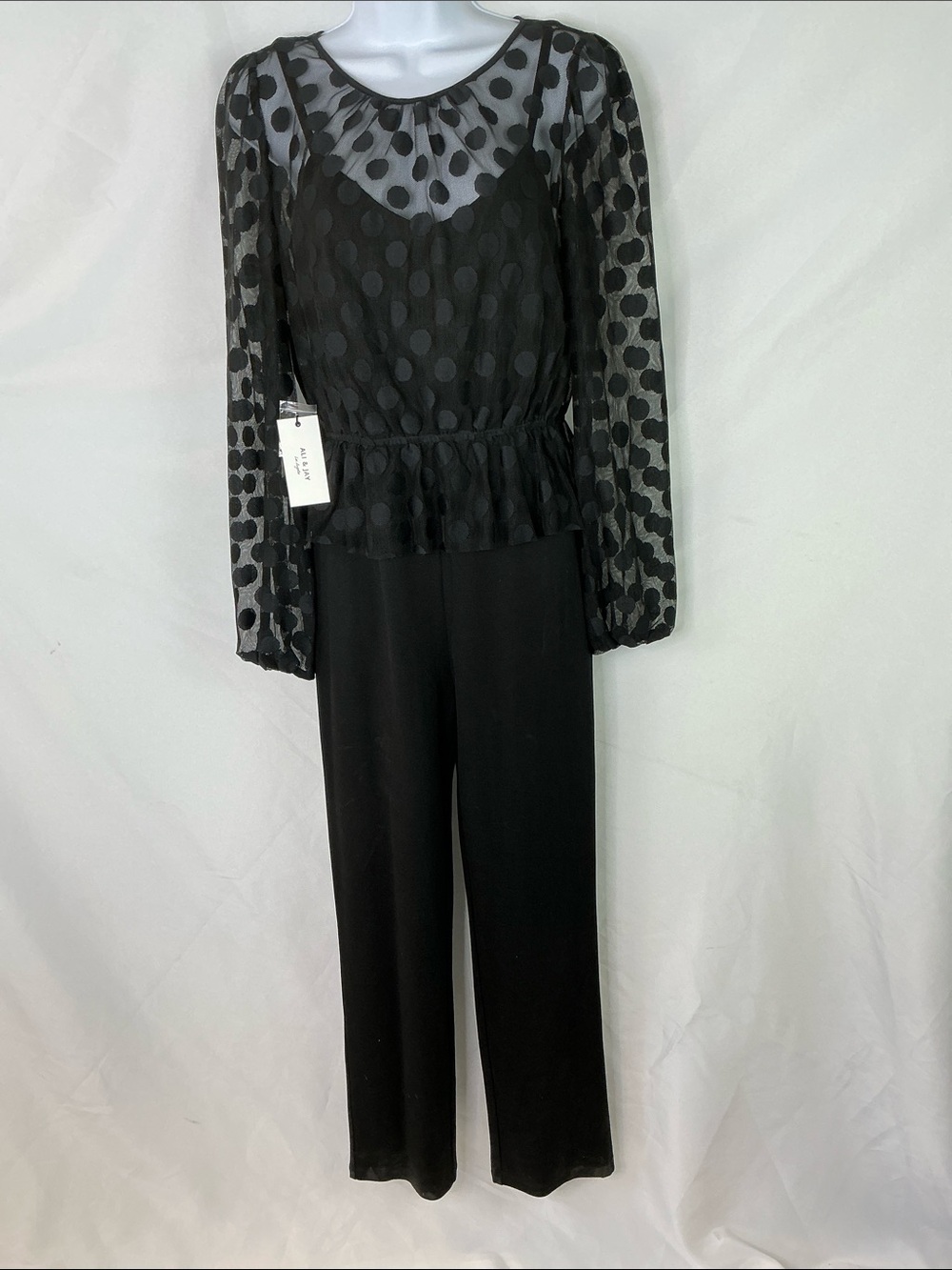ALI & JAY Black Polka Dot Mesh Peplum 2 piece Jumpsuit Size M
